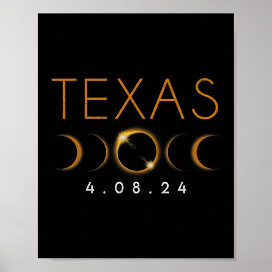 Poster Texas Total Solar Eclipse Avril 8 2024 Texas Solar (Devant)