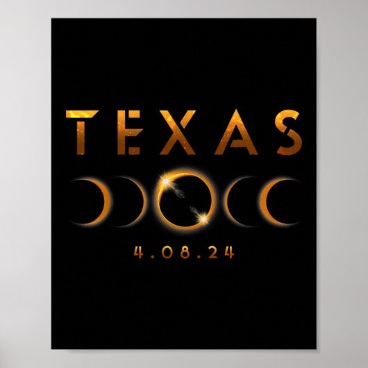 Poster Texas Total Solar Eclipse Avril 8 2024 Texas Solar (Devant)