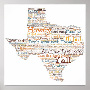 Poster Texas USA Slang Word Art Map