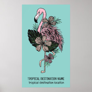 Poster Texte et couleur personnalisés Flamant rose rose