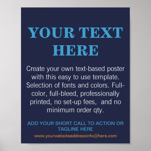 Poster Texte moderne personnalisé bleu (Devant)