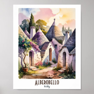 Poster Texte personnalisé Alberobello Italie Trulli Aquar