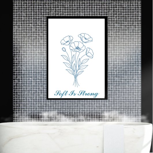 Poster Texte Personnalisé Blue Poppy Botanique Line Poste