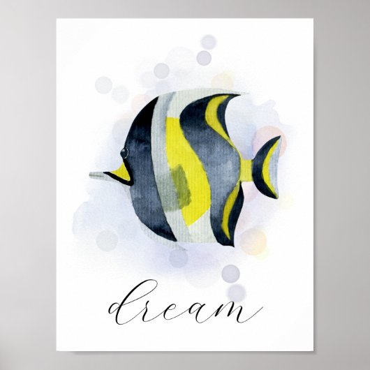 Poster Texte personnalisé Jaune Bleu Poisson Tropical Thè (Devant)