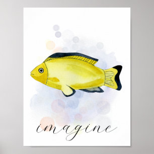 Poster Texte personnalisé Jaune Noir Poisson Tropical Thè