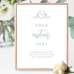 Poster Texte personnalisé, signe Mariage Monogramme vert 