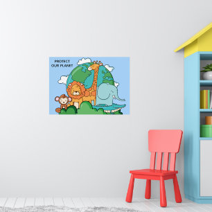 Poster Texte personnalisé Terre avec animaux