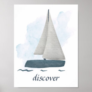 Poster Texte personnalisé Voile Bateau Bleu Blanc Nautilu