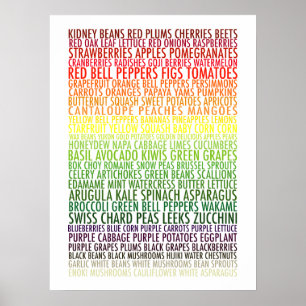 Poster Texte sain de fruits et légumes d'arc-en-ciel de