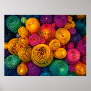 Poster Texture abstraite de cercles concentriques multico