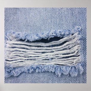 Poster Texture de jean bleu clair torn