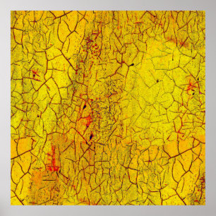 Poster Texture de la vieille peinture jaune craquelé abst