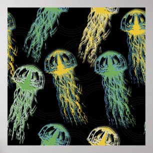 Poster Texture de méduse dessinée à la main. Raster, main