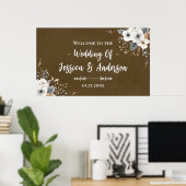Poster Texture de papier kraft faux mariage floral rustiq (Bureau à domicile)