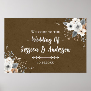 Poster Texture de papier kraft faux mariage floral rustiq