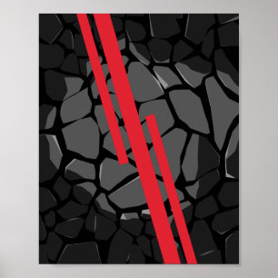 Poster Texture de pierre sombre avec bandes rouges