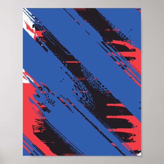 Poster Texture de pinceau bleu, noir et rouge en diagonal (Devant)
