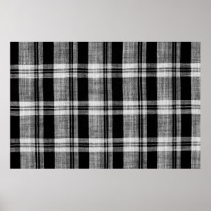 Poster Texture en tissu blanc et noir à damiers plaid pou