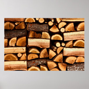 Poster Texture. Pile de bois de feu haché stocké, hiver