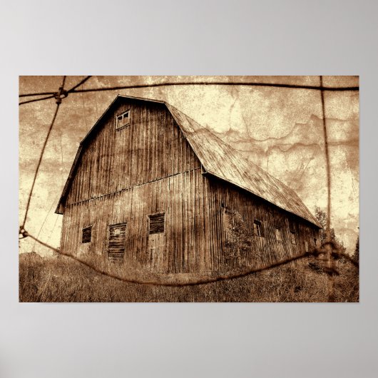 Poster Texture Sépia Rustique Grange Vintage (Devant)