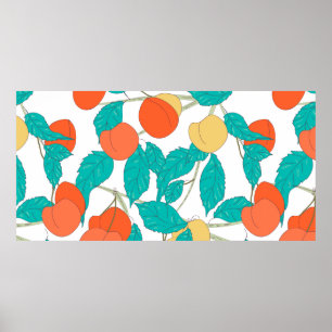 Poster Texture transparente avec fruits et feuilles