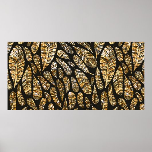 Poster Texture transparente motif de plumes dorées (Devant)