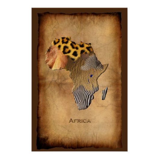 Poster Textures animales sauvages CARTE DE L'AFRIQUE (Devant)