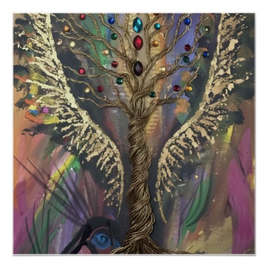 Poster Th Divine Tree Of Life celestial wings and jewels (Devant)