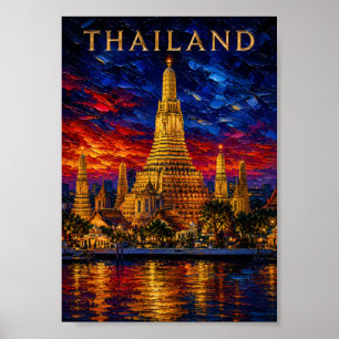 Poster Thaïlande : Coucher de soleil radieux Wat Arun Art