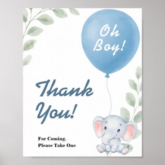 Poster Thank You Balloon Elephant Baby Shower SIGN (Devant)