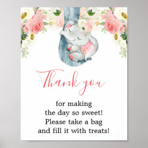 Poster Thank you favors elephant girl baby shower sign