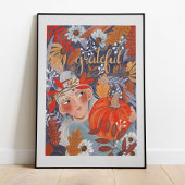 Poster Thankesgiving automne feuilles fille orange