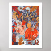 Poster Thankesgiving automne feuilles fille orange (Devant)