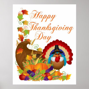 Poster Thanksgiving automne Harvest Cornucopia et Turquie