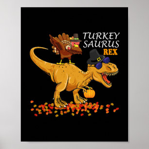 Poster Thanksgiving Boys Turkey Saurus T Rex Dino Kids Di