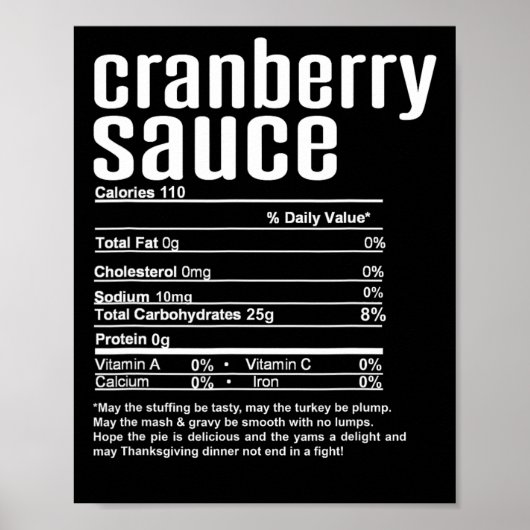 Poster Thanksgiving Christmas Cranberry Sauce nutritive (Devant)