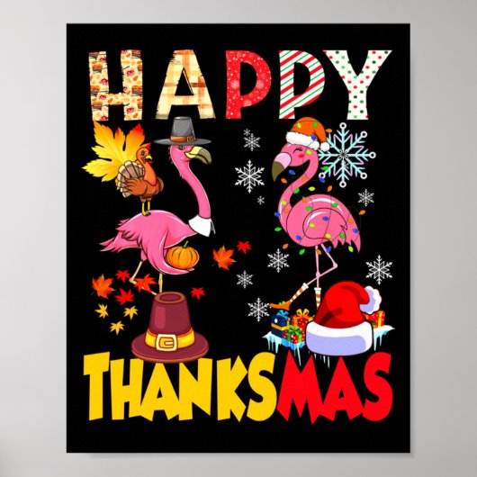 Poster Thanksgiving Christmas Flamingo Happy Thanksmas Xm (Devant)