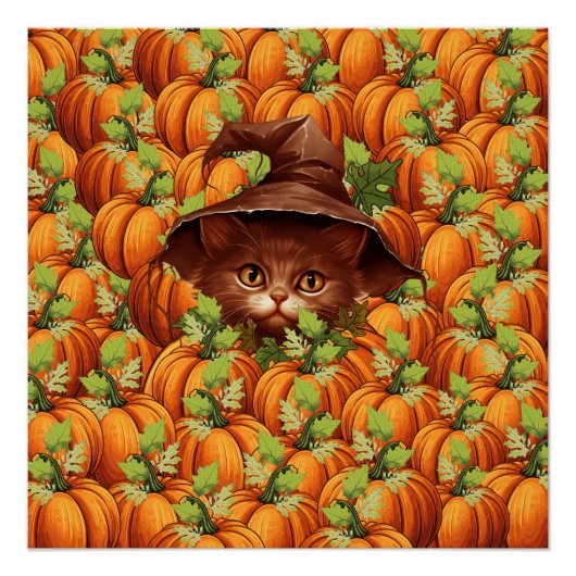 POSTER THANKSGIVING CITROUILLE CUTE CAT (Devant)