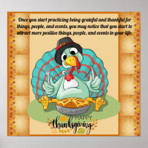 Poster Thanksgiving Day citation avec dinde et gratitude