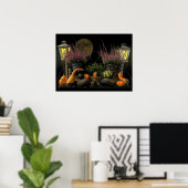 Poster Thanksgiving Day Scene with Bench and Fall Harvest (Bureau à domicile)