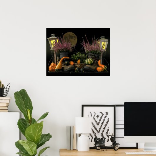 Poster Thanksgiving Day Scene with Bench and Fall Harvest (Bureau à domicile)