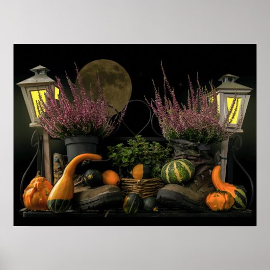 Poster Thanksgiving Day Scene with Bench and Fall Harvest (Devant)