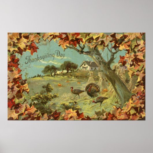 Poster Thanksgiving DayFallen Feuilles et clés (Devant)