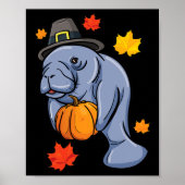 Poster Thanksgiving Manatee Pilgrim Fall Citrouille Dugon (Devant)