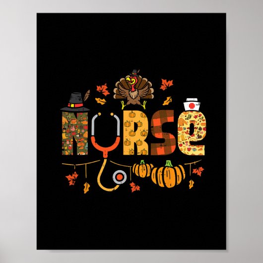 Poster Thanksgiving Nurse Stethoscope Fall Scrub Top Er M (Devant)