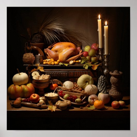 Poster Thanksgiving Repas sur une table (Devant)