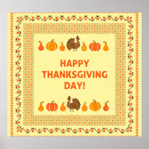 Poster Thanksgiving : retro brodée carte design.