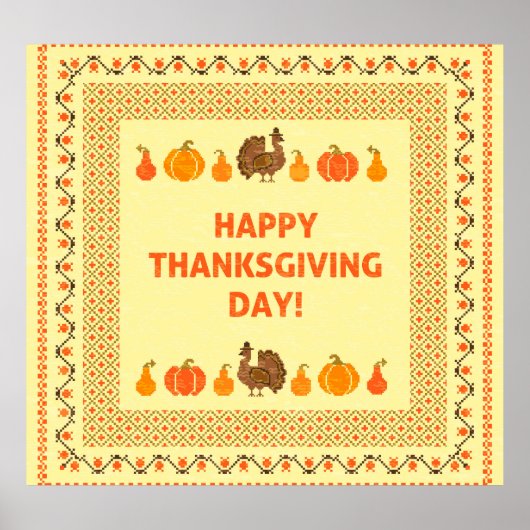 Poster Thanksgiving : retro brodée carte design. (Devant)