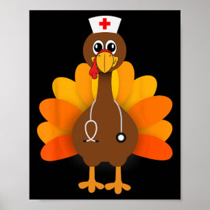 Poster Thanksgiving Scrub Tops Femmes Turquie Infirmière 