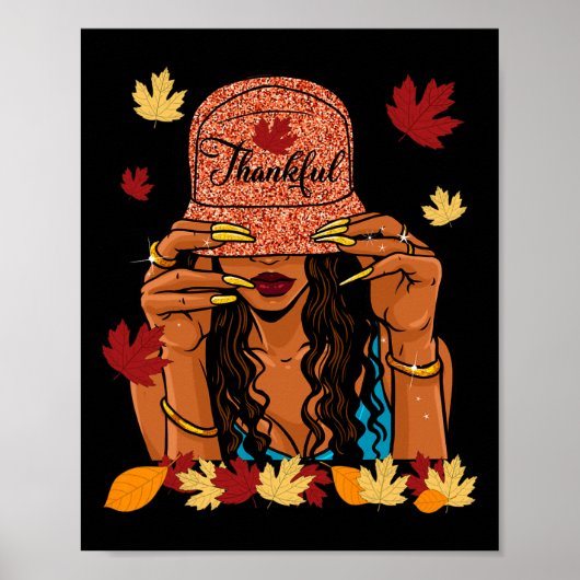 Poster Thanksgiving Thankful Afro-American Automne (Devant)